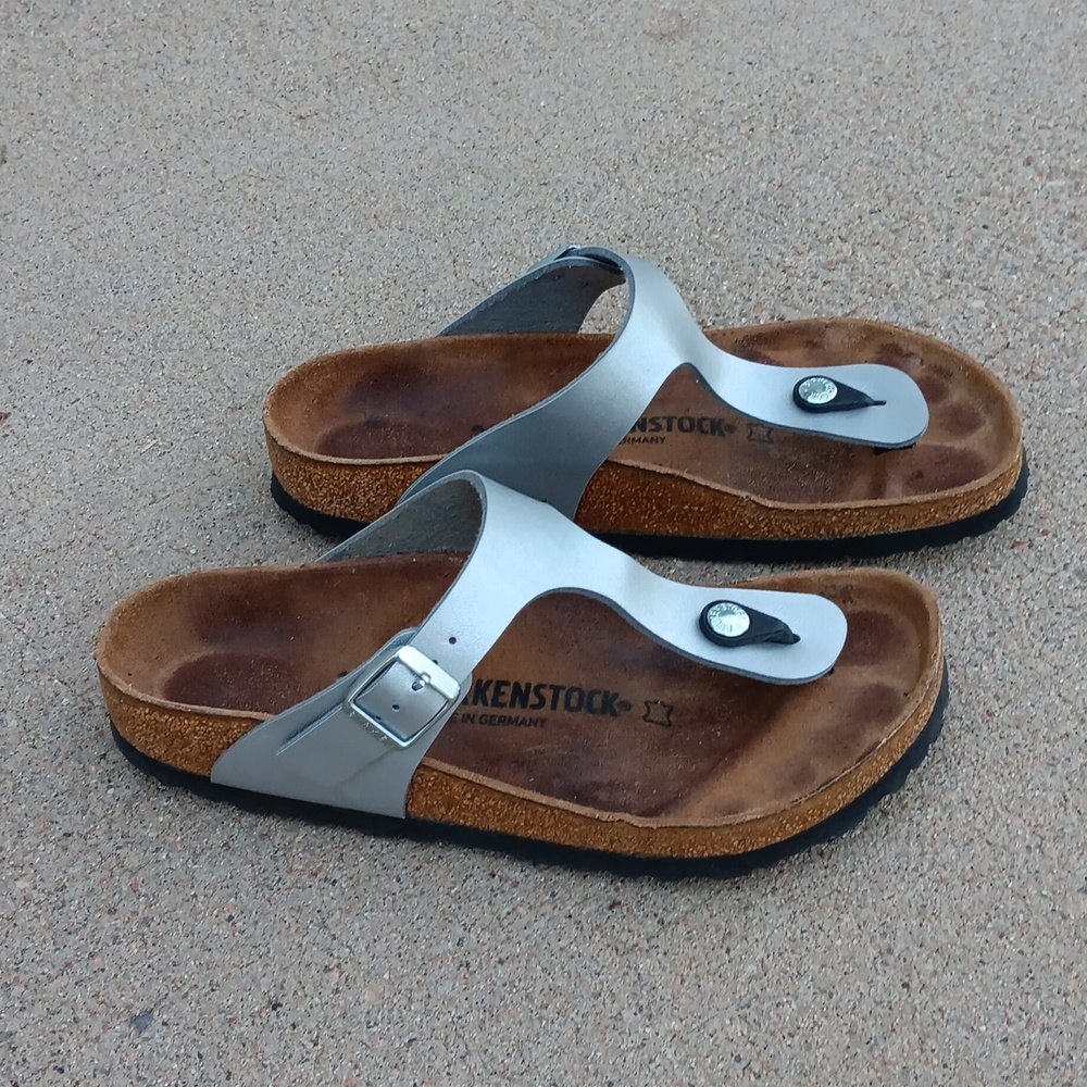 Birkenstock Gizeh Silver Leather Sandals Womens 7